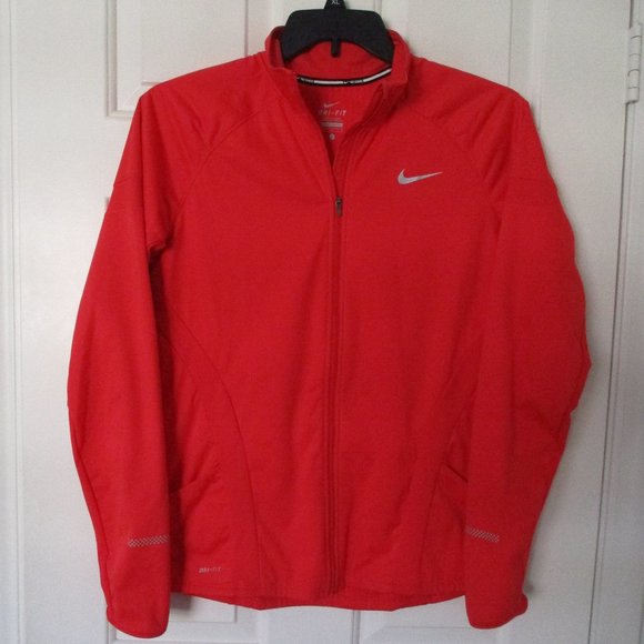 Nike Dri-Fit Womens L/S Red Full Zip Fleece Lined Active Running Jacket NWOT - L - Picture 1 of 3